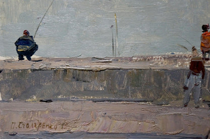Oil painting On the embankment Pyotr Kuzmich Stolyarenko