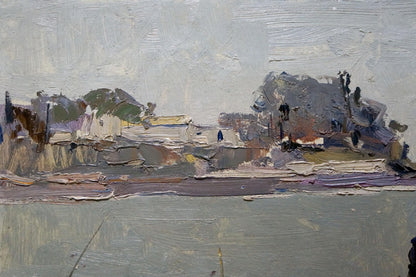 Oil painting On the embankment Pyotr Kuzmich Stolyarenko