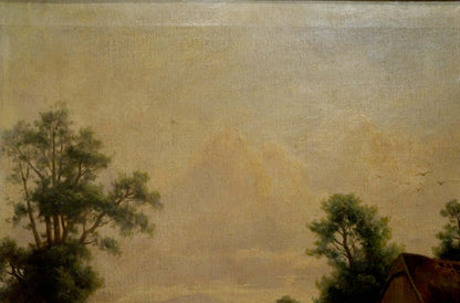 Oil painting Lake at the house