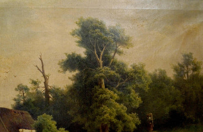 Oil painting Lake at the house