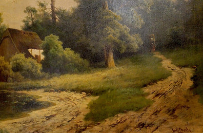 Oil painting Lake at the house