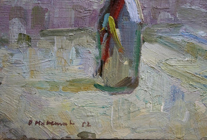 Oil painting Still life with branches in a bottle Unknown artist
