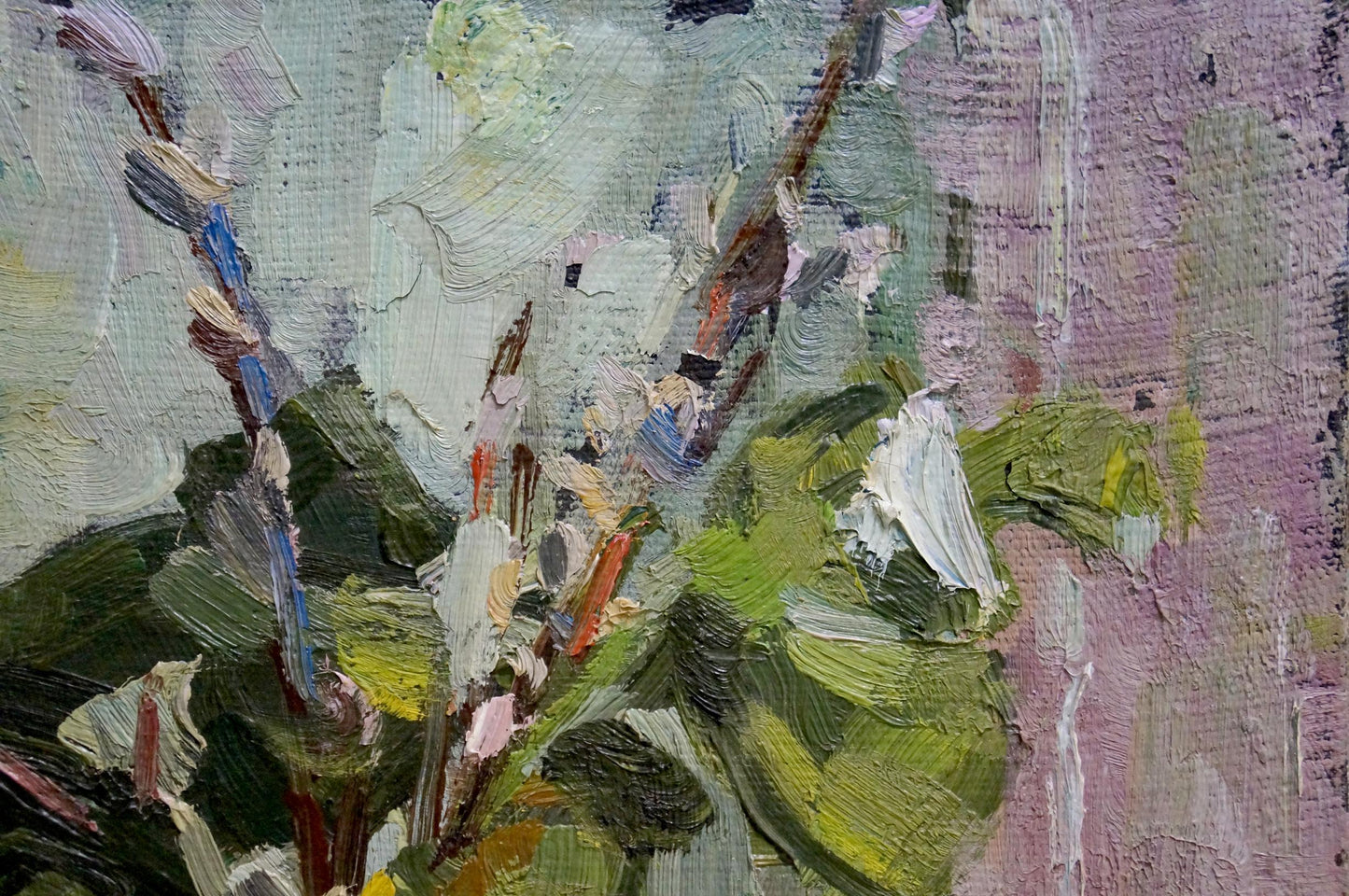 Oil painting Still life with branches in a bottle Unknown artist