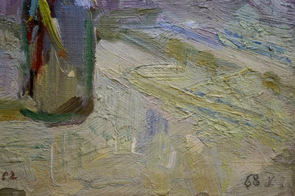 Oil painting Still life with branches in a bottle Unknown artist