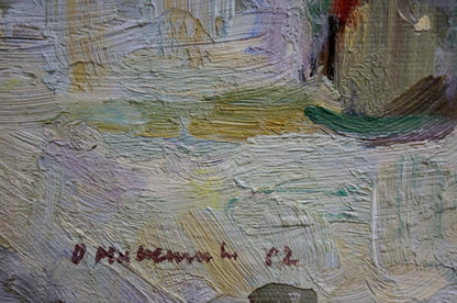 Oil painting Still life with branches in a bottle Unknown artist