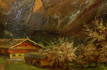 Oil painting House near the mountain European artist