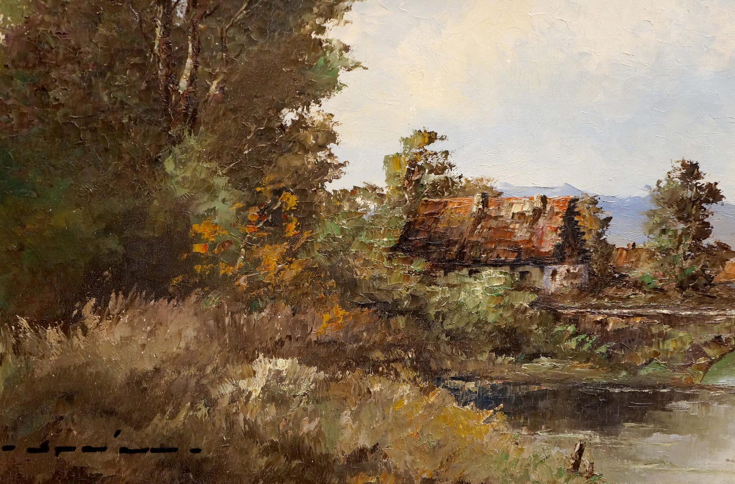 Oil painting Bridge to the village European artist