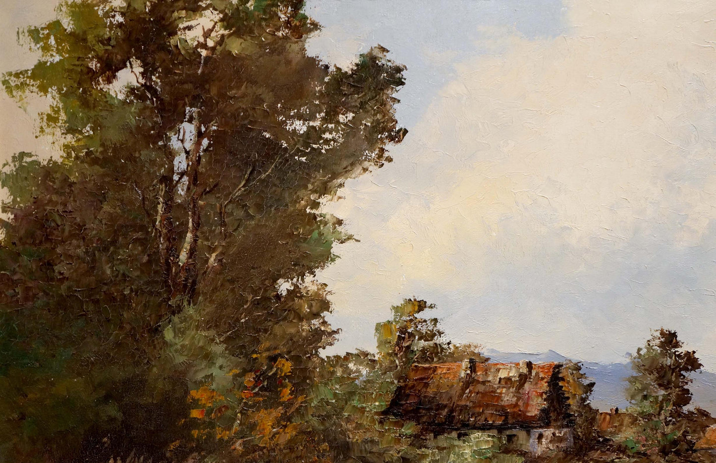 Oil painting Bridge to the village European artist