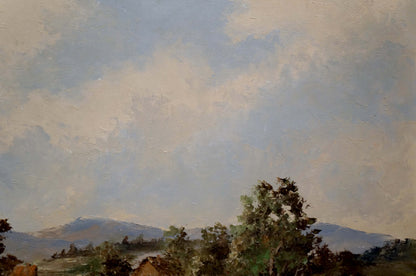 Oil painting Bridge to the village European artist