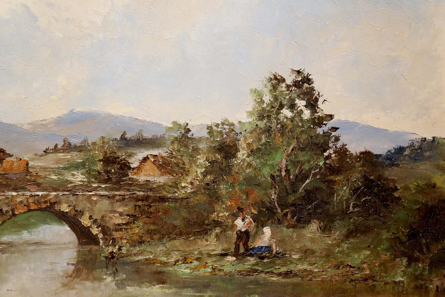 Oil painting Bridge to the village European artist