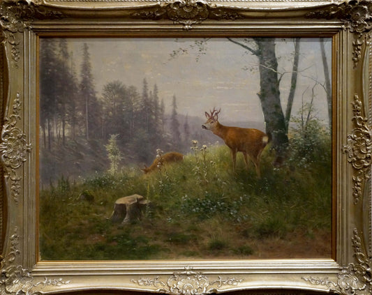 Oil painting Deer in the forest Louis Skell