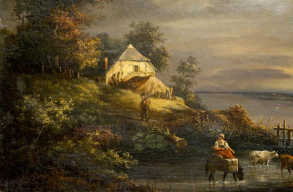 Oil painting House far away in nature European artist