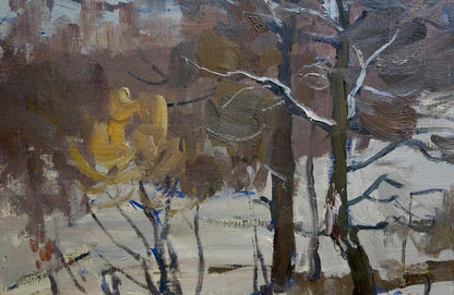 Oil painting Winter forest landscape Moses Gantman