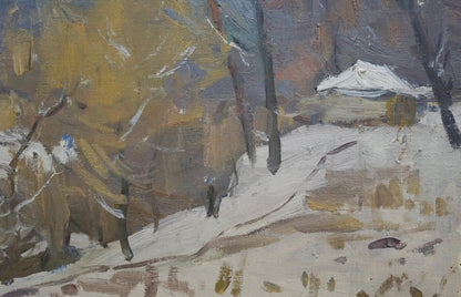 Oil painting Winter forest landscape Moses Gantman