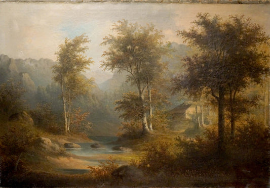 Oil painting House in the thick of the forest