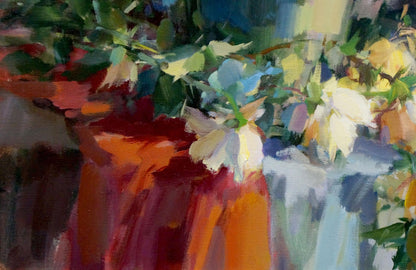 Oil painting Still life with flowers and drinks Unknown artist