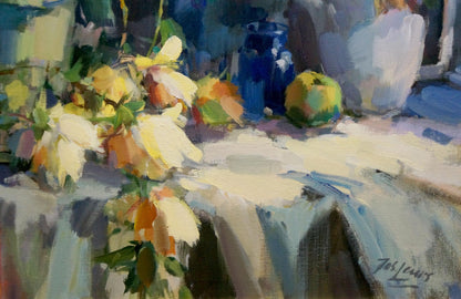 Oil painting Still life with flowers and drinks Unknown artist