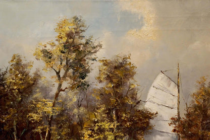 Oil painting Boat near the shore