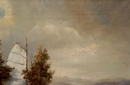 Oil painting Boat near the shore