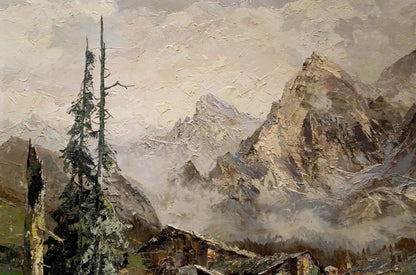 Oil painting Landscape of the village European artist