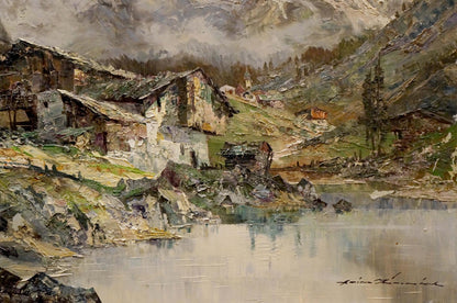 Oil painting Landscape of the village European artist
