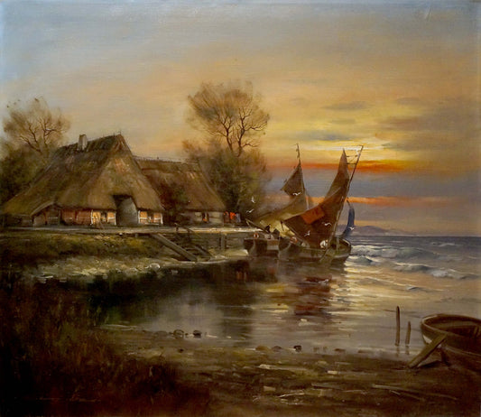 Oil painting Seaside Sundown Unknown artist