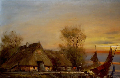Oil painting Seaside Sundown Unknown artist