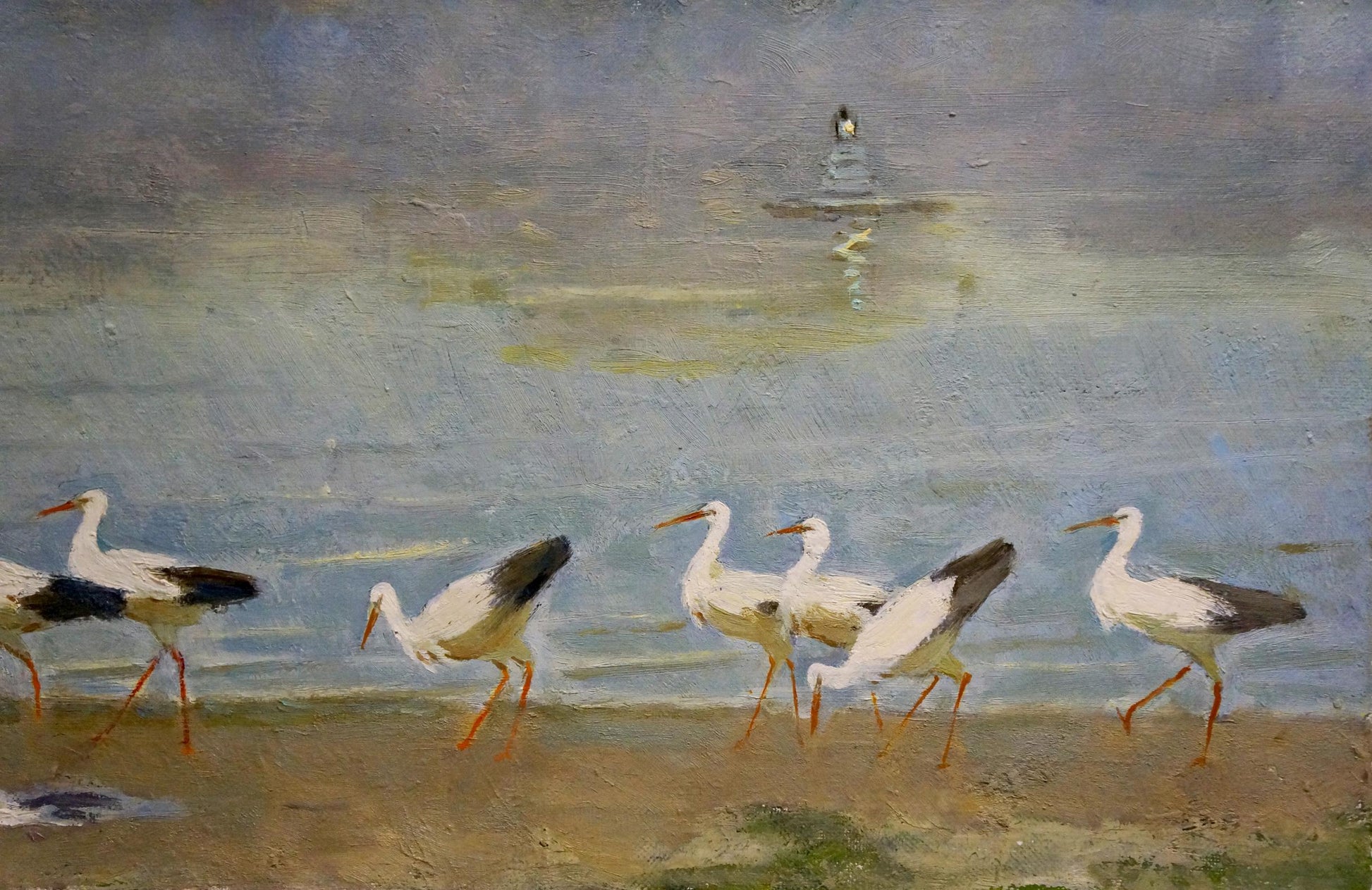 Smirnov's oil artwork, "Gum," illustrating bustling city life.
