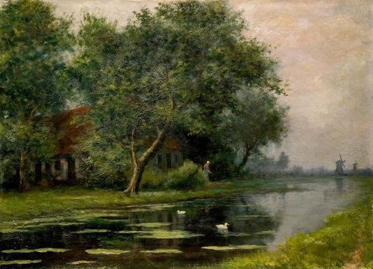 Oil painting Ducks on the river Unknown artist