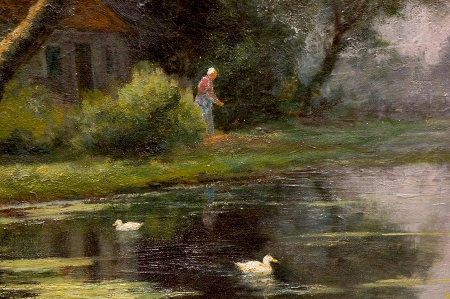 Oil painting Ducks on the river Unknown artist