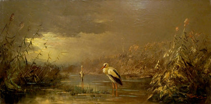 Oil painting Herons on the shore