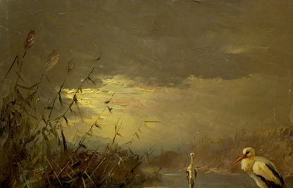 Oil painting Herons on the shore