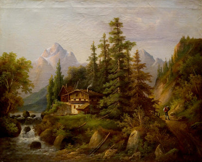Oil painting Lonely house in the forest A. Webster