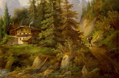 Oil painting Lonely house in the forest A. Webster