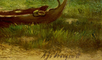 Oil painting Cows in a pasture by the river Unknown artist