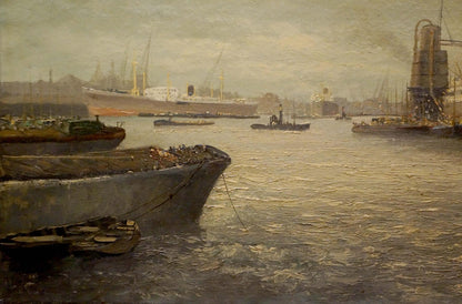 Oil painting Landscape with ships