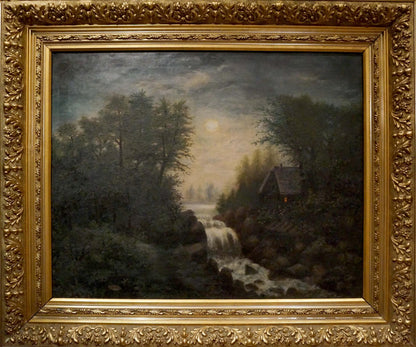 Oil painting Landscape with a waterfall