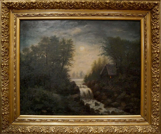 Oil painting Landscape with a waterfall