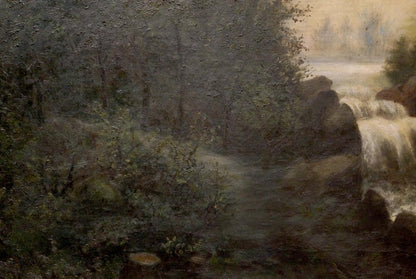 Oil painting Landscape with a waterfall