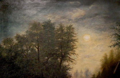 Oil painting Landscape with a waterfall