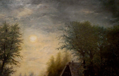 Oil painting Landscape with a waterfall