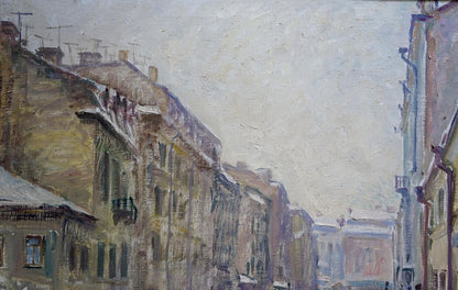 Oil painting Winter landscape in the city Basov Yakov Alexandrovich