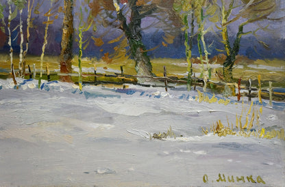 Oil painting Landscape with winter forest Alexander Mynka