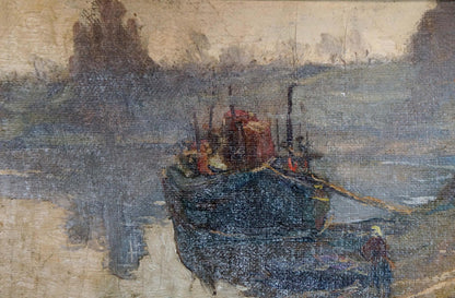 Oil painting Moored boats Romadin N. M.
