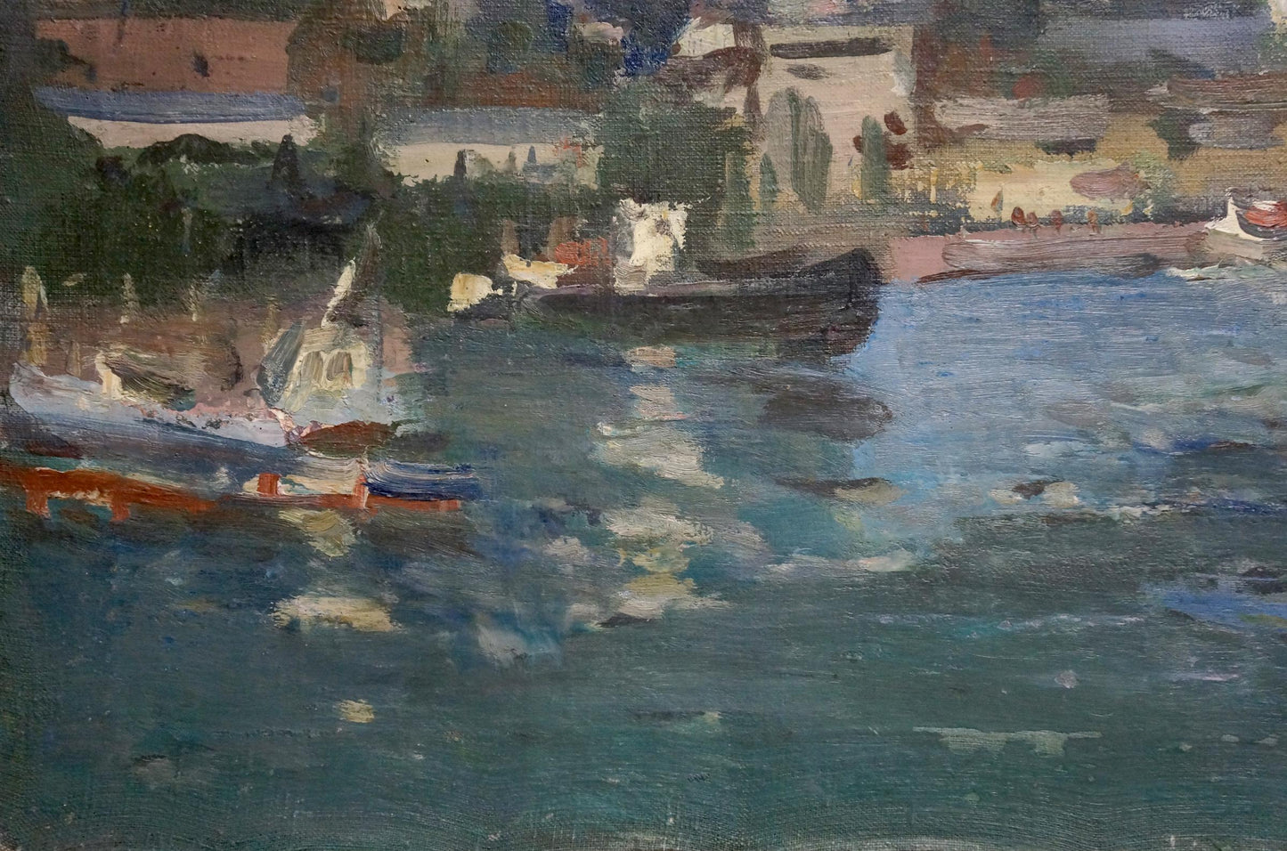 OIl painting City near the coast Karelin Vyacheslav Dmitrievich