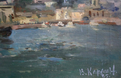 OIl painting City near the coast Karelin Vyacheslav Dmitrievich