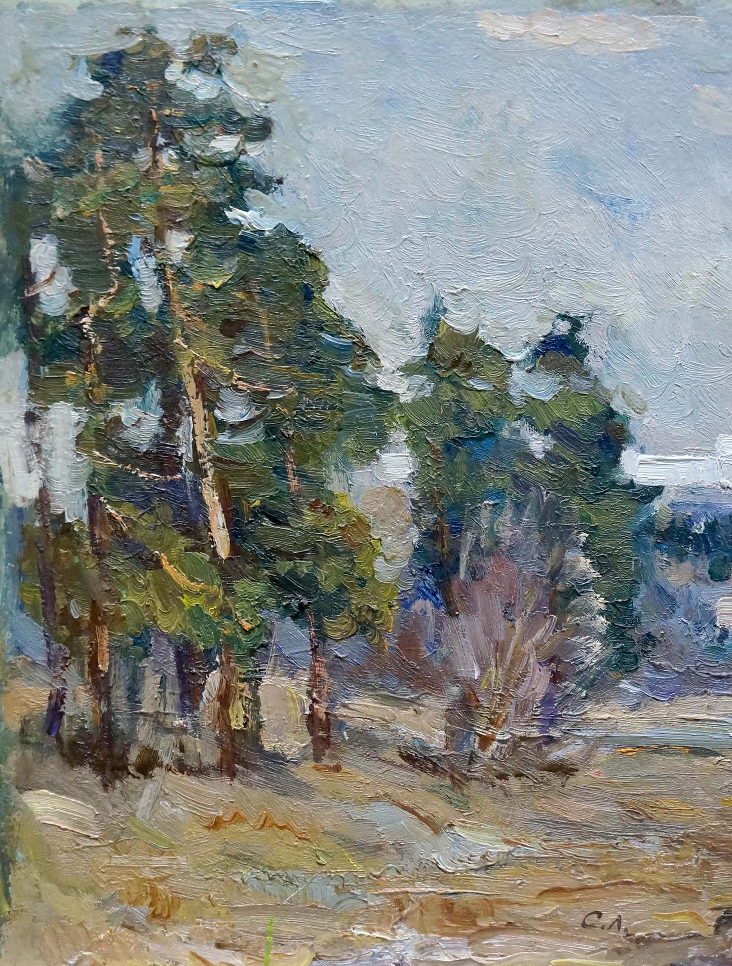 Oil painting In the forest on the outskirts