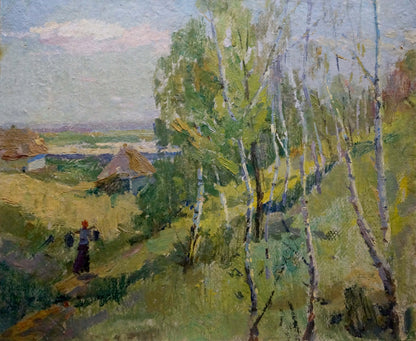 Oil painting Camping in the woods