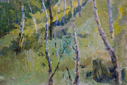 Oil painting Camping in the woods