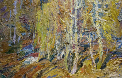 Oil painting Autumn forest by the river Grigory Ruban